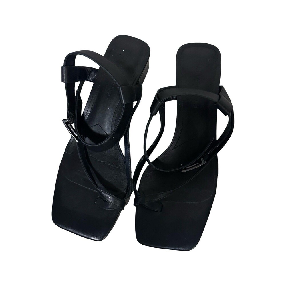 KARL LAGERFELD BLACK LEATHER ANKLE STRAP SANDALS Size 10.5
